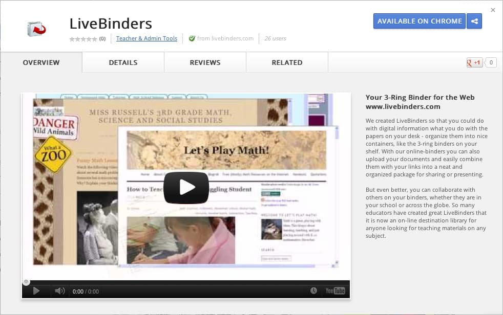 LiveBinders at the Chrome App Store