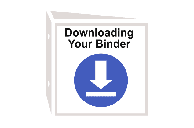 Binder image titled Downloading Your Binder with a white download arrow in a blue circle